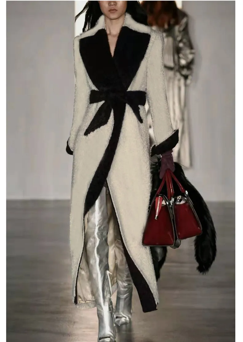 

Women Woolen Outerwear Female Slim Waist Long Coat 2021 Autumn Winter Thick High Quality New