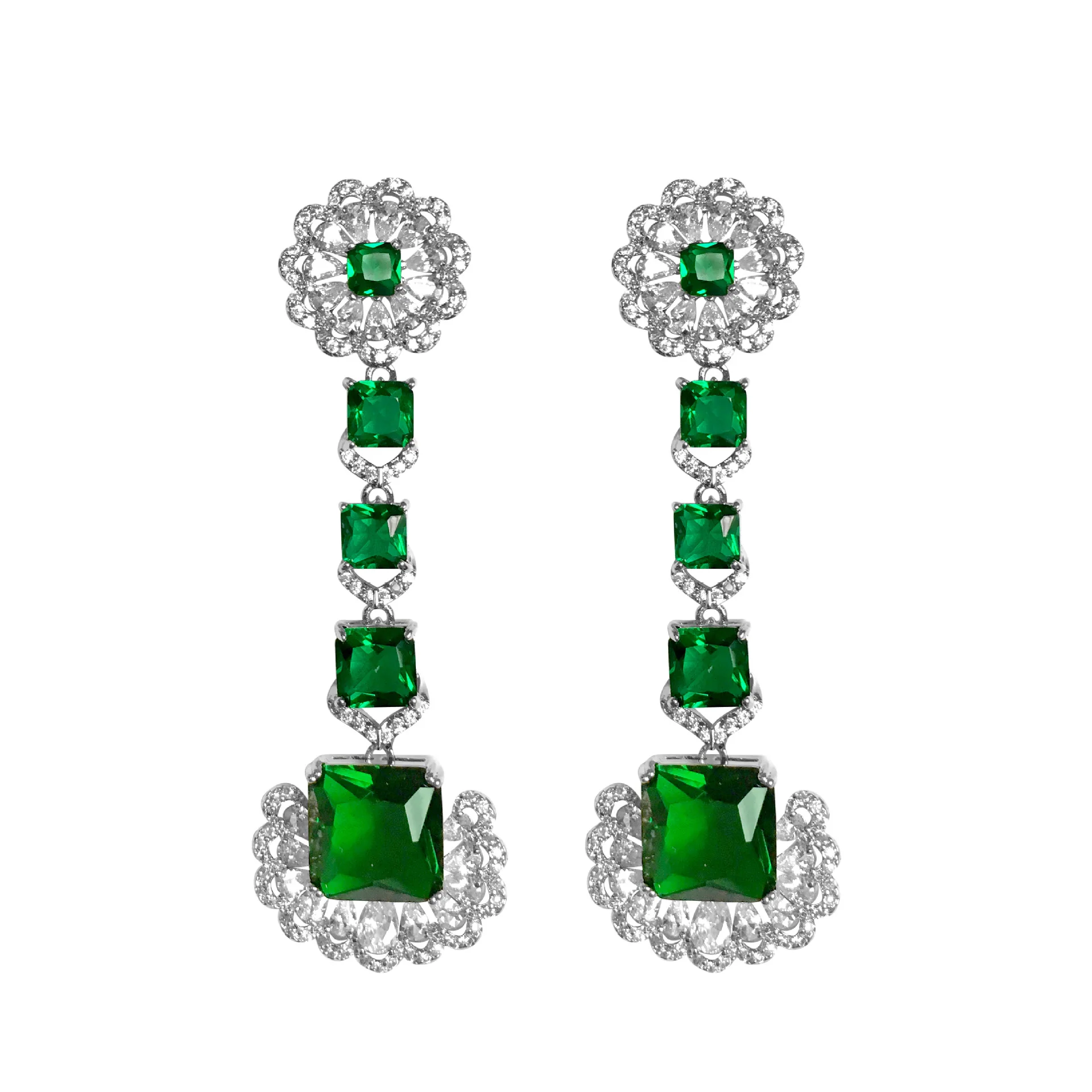 

Vintage Luxury Emerald Square Zircon Earrings Dress Banquet Women