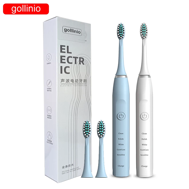 

gollinio Sonic Electric Toothbrush case Timer Brush 5 Mode USB Charger Rechargeable Tooth Brushes Replacement Heads Set GL12C