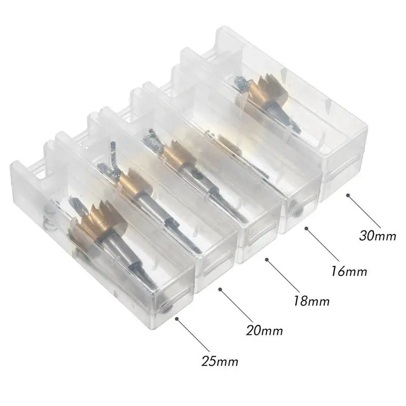 

5pcs 16-30mm High Speed Steel Drill Set Meche Cutter for Drilling Cylindrical Saw - Gold