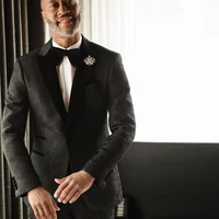 formal party men suits 2021 peaked lapel black jacquard wedding suit for men custom made single breasted groom tuxedo bridegroom