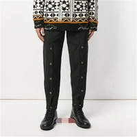 mens casual pants nine pants straight pants spring and autumn new black pants leg buckle design youth trend overalls