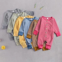 0 12months newborn baby boys girls fall romper long sleeve o neck striped jumpsuit cotton bodysuit outfit for spring and fall