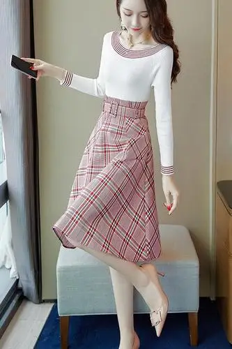 

Fashion 2019 A-line Loose 2 Pcs Set Pocket Plaid Casual Damen Zweiteiler Brief Korean Vintage Patchwork Summer Set Women