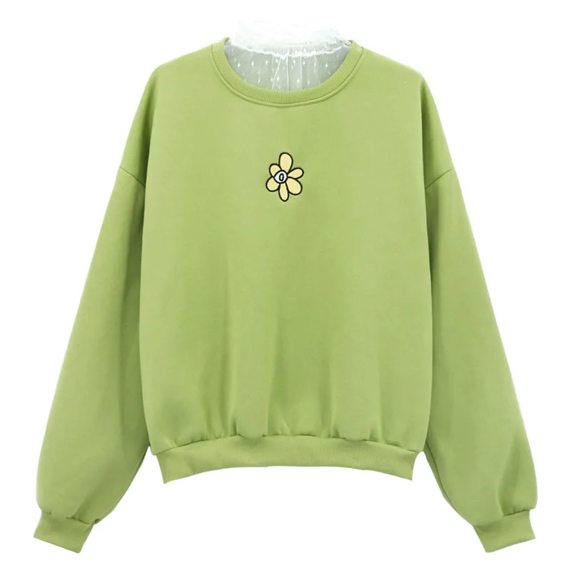 В стиле Харадзюку с цветочным рисунком и вышивкой женская спортивная рубашка для