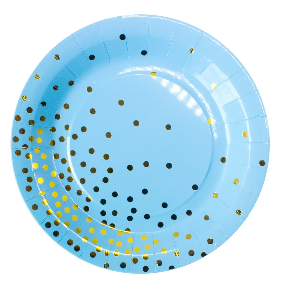 Синие тарелки в Золотой горошек салфетки для стаканчиков одноразовые столовые