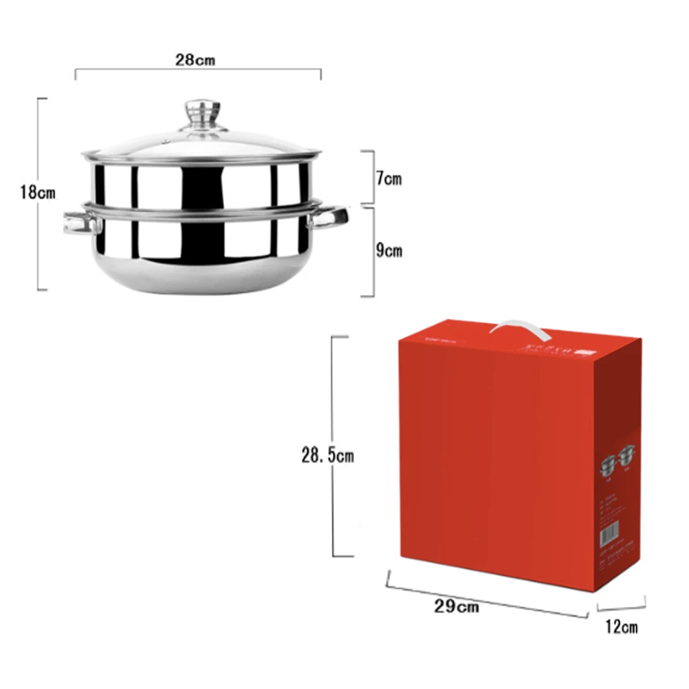 28 см Нержавеющая сталь кастрюли Пароварки утолщенные двойные котла 2 пароварка