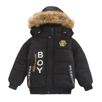 2 3 4 years boys jacket warm thickening winter fur collar parka for children outerwear windproof baby boy letter coat fashion