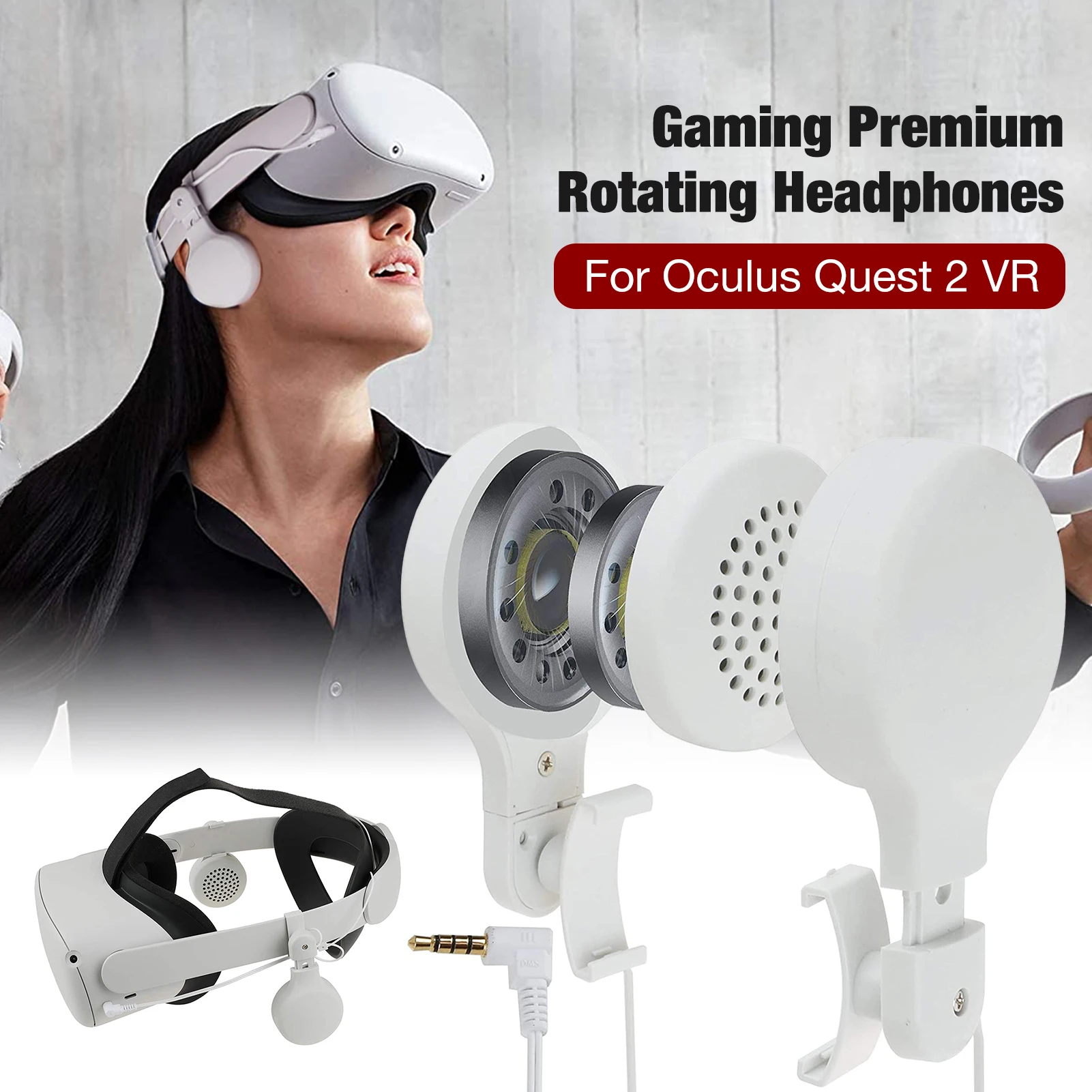 

Регулируемые проводные наушники для Oculus Quest 2 VR, белая игровая гарнитура, Премиум вращающиеся наушники для VR-аксессуаров