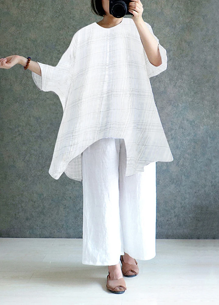 Винтажное женское платье большого размера свободное в клетку Длинная блузка с