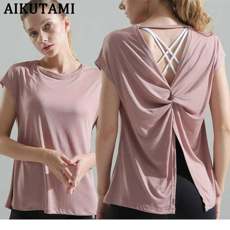 Женский топ для фитнеса и йоги спортивная рубашка с коротким рукавом