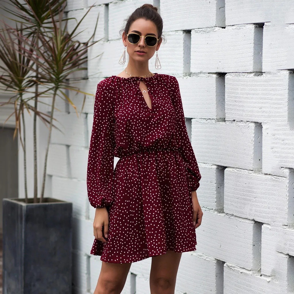 JAYCOSIN весенние платья Boho женское платье в горошек с v образным вырезом мини