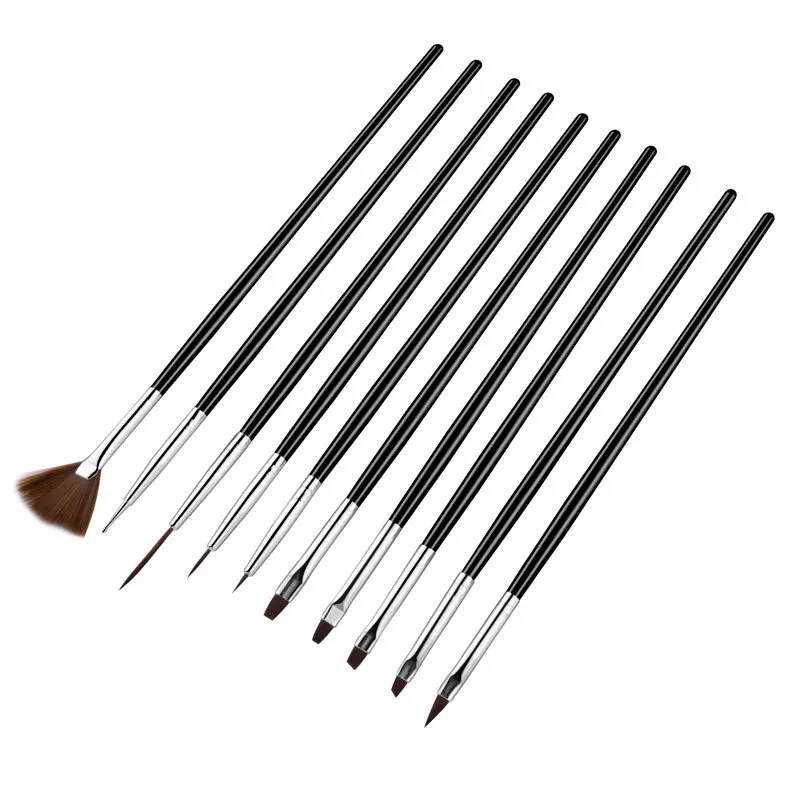

10Pcs Nail Art Brush Design Tips Painting Drawing Carving Dotting Pen Builder Flat Fan Liner Acrylic Gel UV Polish Tool Manicure