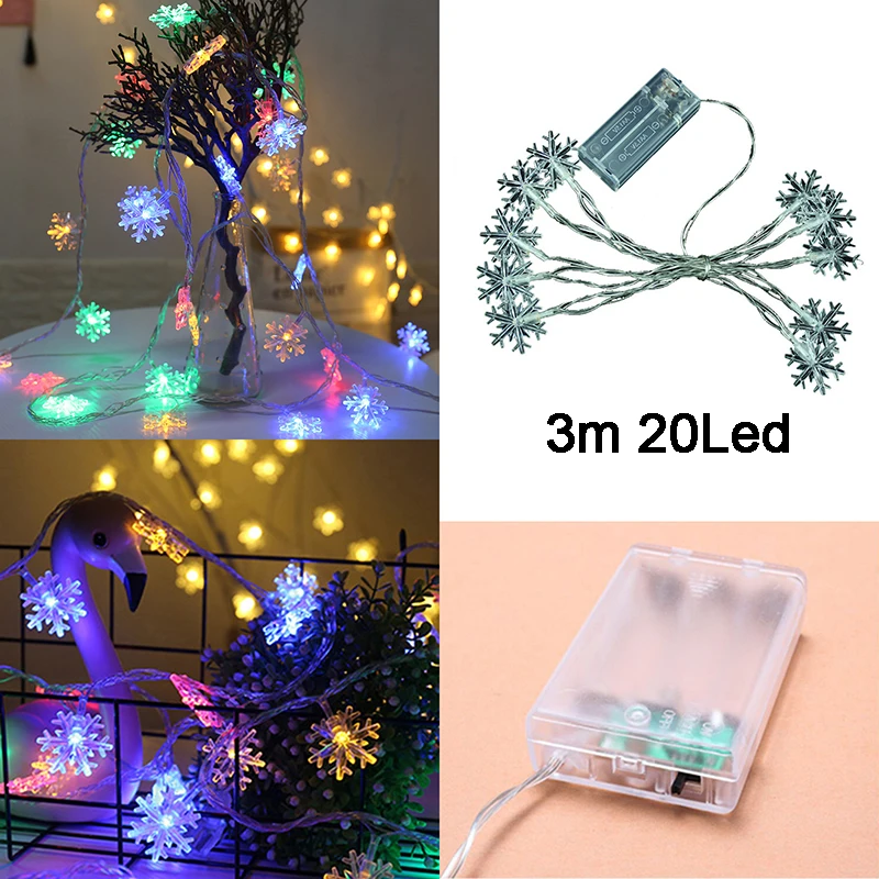 Color 3m 20 Lights Украшения для рождественской елки, 1 шт., 2,5 метров, снежинка/звезда, цепь, ленты, ткань, сделай сам, украшения для рождественской елки, декор для рождественской елки - Цвет: Color 3m 20 Lights