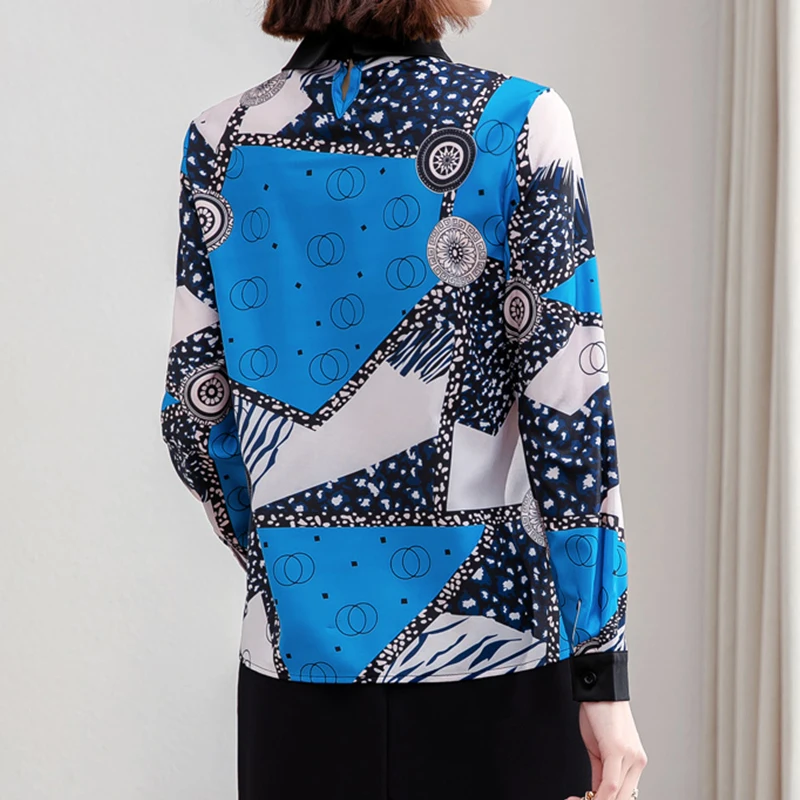

Vintage Floral Printed Silk Blouse Women Long Sleeve Casual Shirt Turn Down Collar Plus Size Office Tops Ladies Blusas