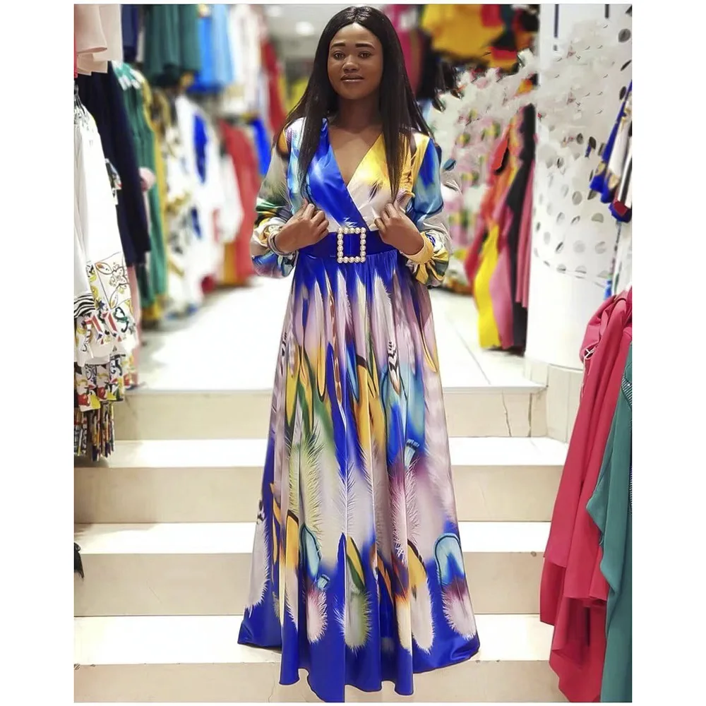 

Африканские платья для женщин, летняя новая африканская одежда с длинным рукавом, Дашики, традиционное платье из полиэстера, Макси-платье