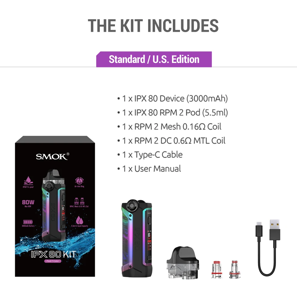 Оригинальный набор SMOK IPX 80 Pod Вт электронный 3000 мАч RPM 2 картриджа RPM2 катушки VS Novo 4