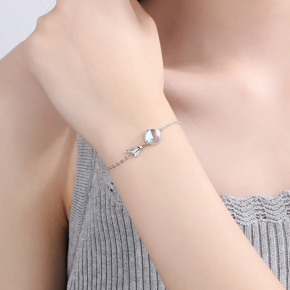 

925 Sterling Silver Colorful Moonstone charm Bracelet for women Fishtail Chain Bracelet Fashion Korea Jewelry 2021 New