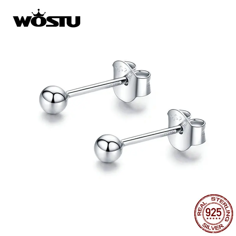 WOSTU подлинные 925 пробы серебряные серьги-гвоздики с маленькими шариками простые серьги в форме фасоли для женщин подарок CQE581