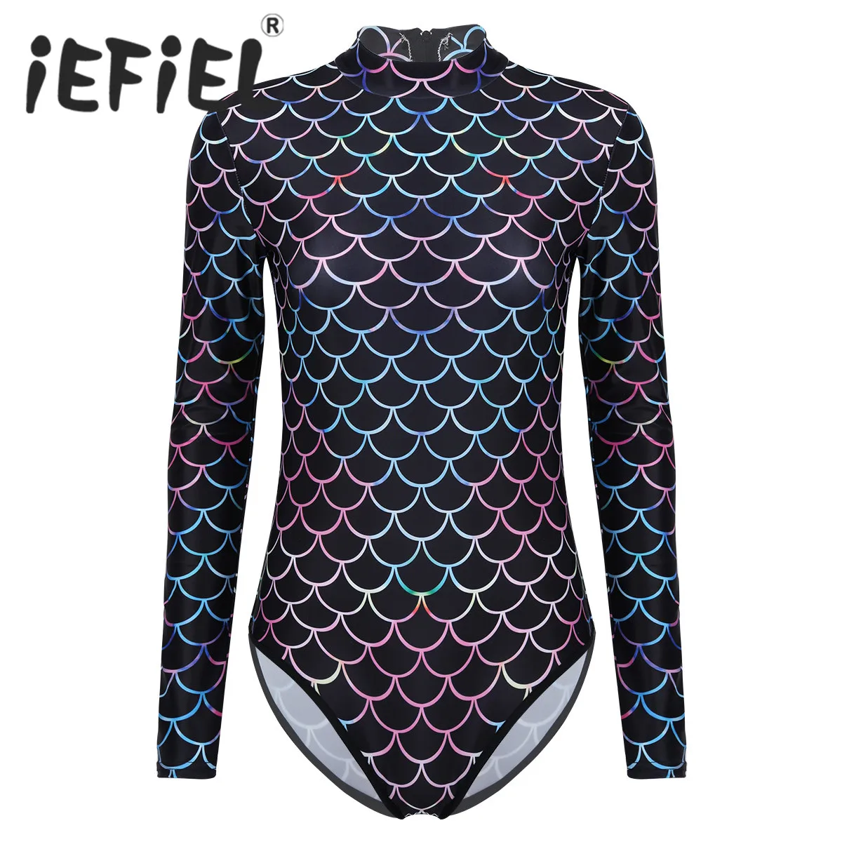 Женский костюм Русалки Комбинезон с блестящей металлической печатью масштабирования рыбьих чешуек, прозрачные отстегивающиеся регулируемые бретели и оборка боди.