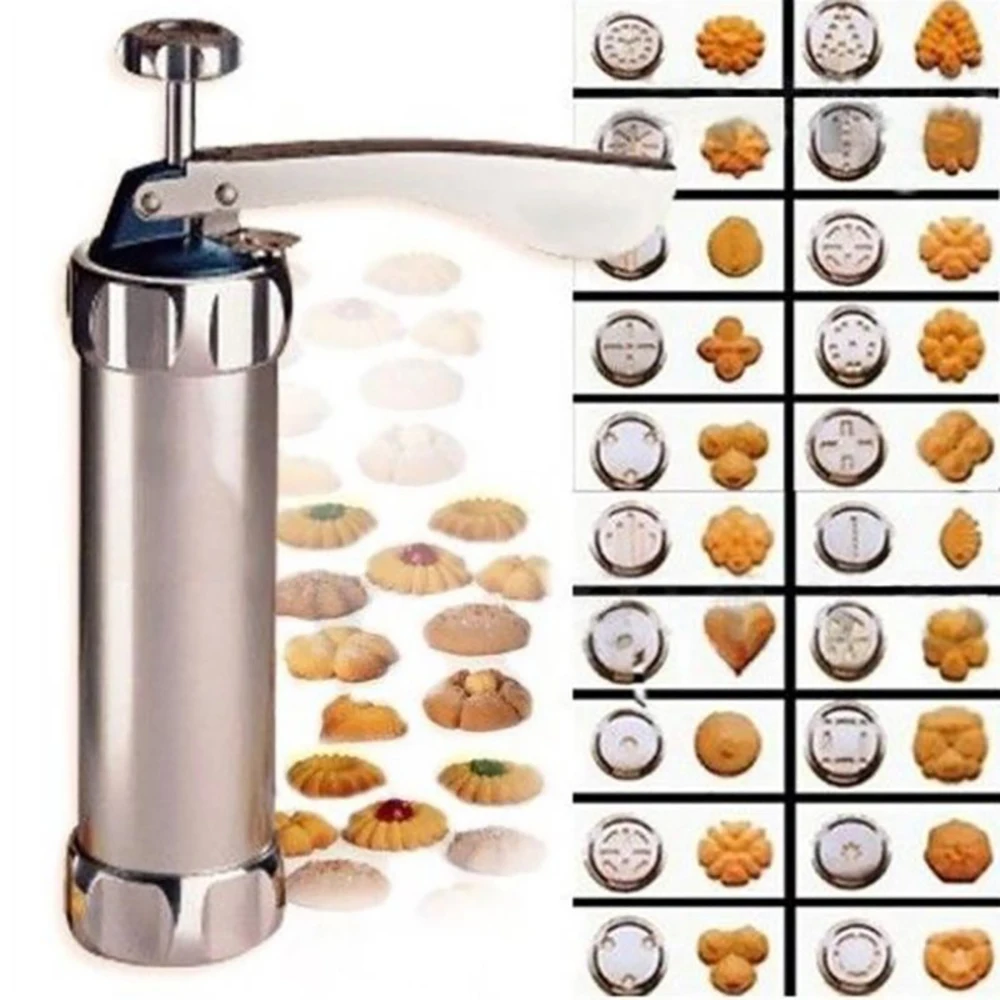 

Biscuit Cookie Making Maker Pump Press Machine Cake Decor 20 Moulds+ 4 Nozzles Cookie Tools Cookie Moulds