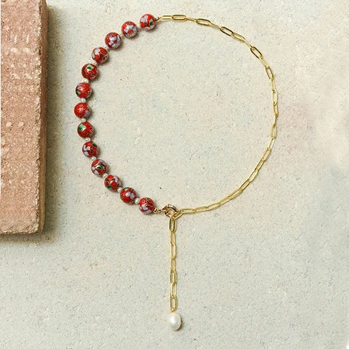 Vrouwen Чокеры kettingen колье Boho lariat nl perles bleues et pendentif corail красный коралл вешалка kettingen gelaagd - Окраска металла: necklace