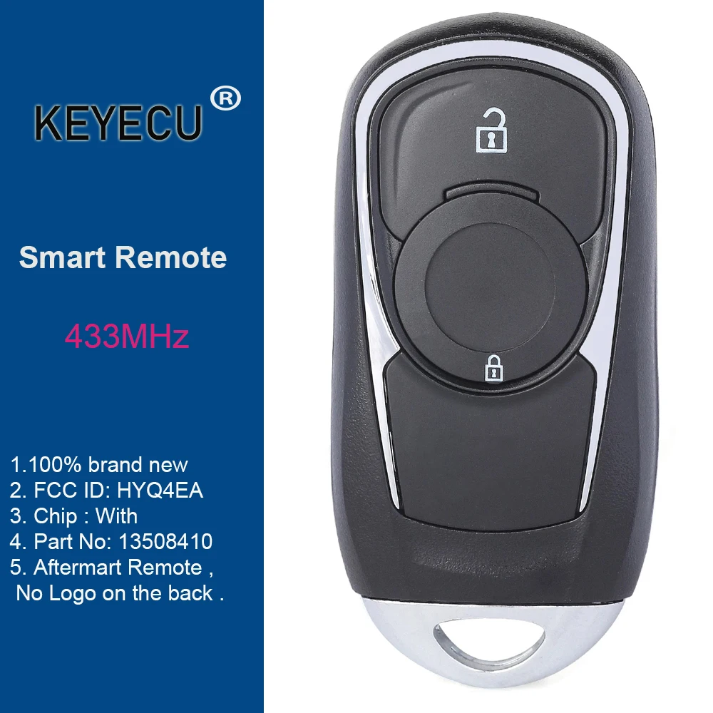 KEYECU 2 кнопки дистанционный смарт ключ брелок HYQ4EA 13508410 433 МГц для Защитные чехлы
