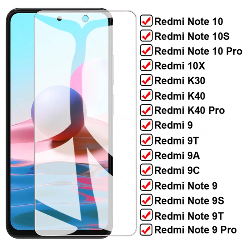 

9H Protection Glass For Xiaomi Redmi Note 10 9 Pro 9S 10S Tempered Screen Protector For Redmi 9 9A 9C 9T 10X K30 K40 k20 PRO