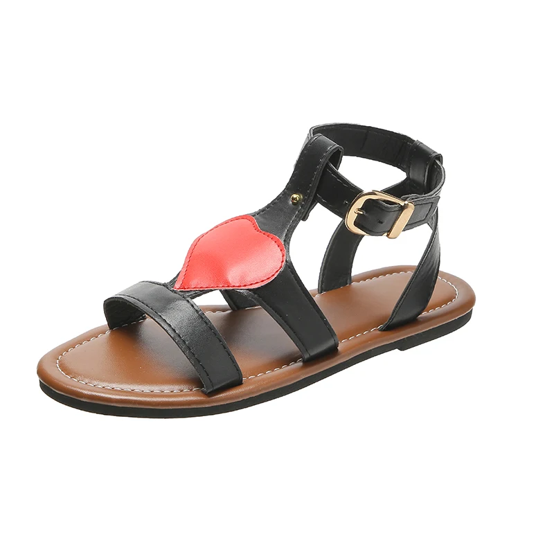 

Roman Buckle Strap Female Big Size 2021Summer Flat Women Sandals Gladiator Black Shoes Flip Flops Open Toe Ladies Beach Sandals