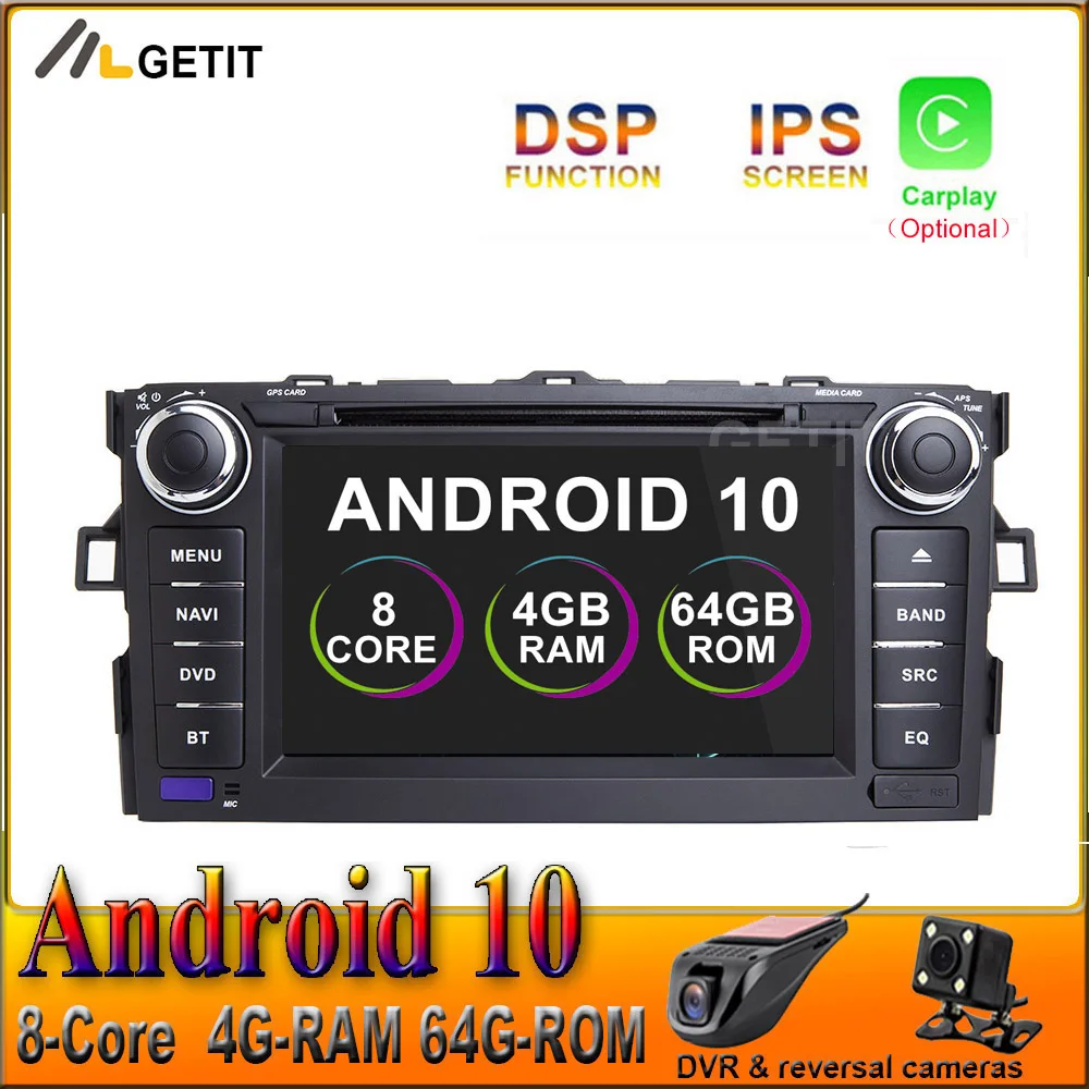64G DSP Android 10 автомобильный DVD плеер стерео для Toyota Auris (2008 2012) автомобильное радио GPS