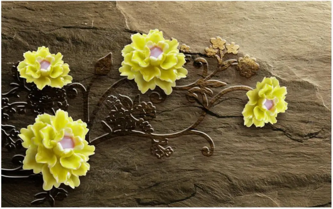 

Custom photo wallpaper for walls 3d mural Modern Embossed peony flower marble TV sofa background wall papers home decor