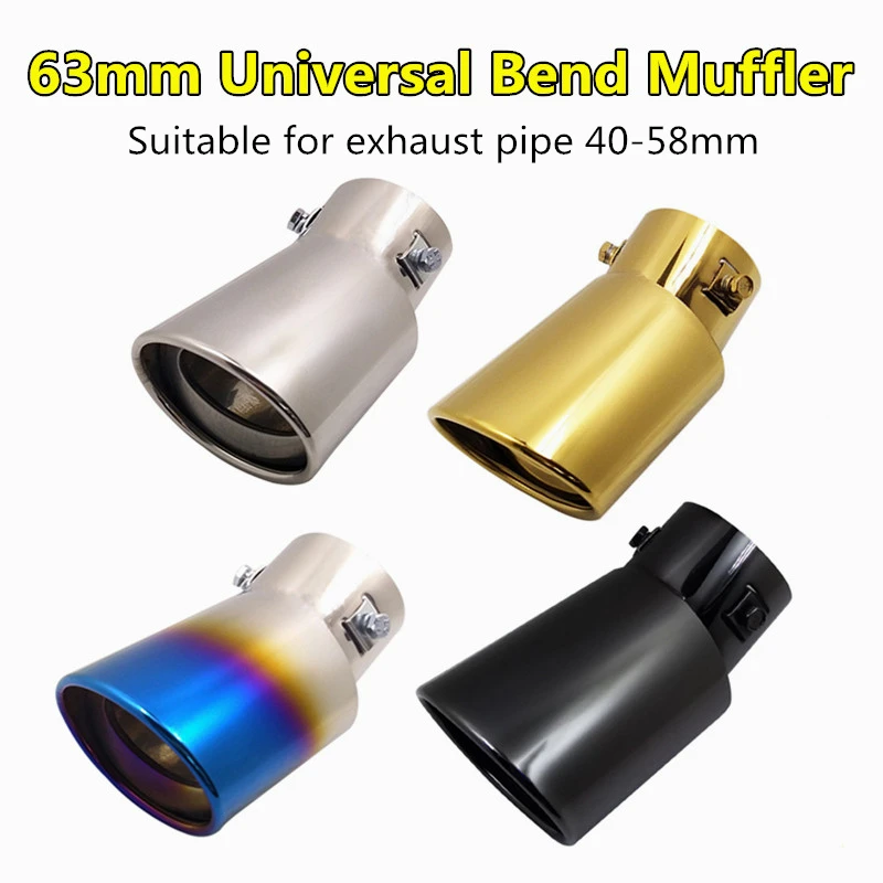 

4 Colors 63mm Diameter Universal Bend Muffler Stainless Steel Car Exhaust System Tip Pipe Auto Modified Decoration Car-styling