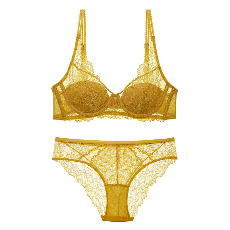 

Комплект нижнего белья женский кружевной из бюстгальтера пуш-ап и трусов
