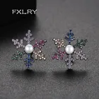 FXLRY Новые Креативные Разноцветные серьги-гвоздики с кубическим цирконием и жемчугом в виде снежинки для подарка девушке