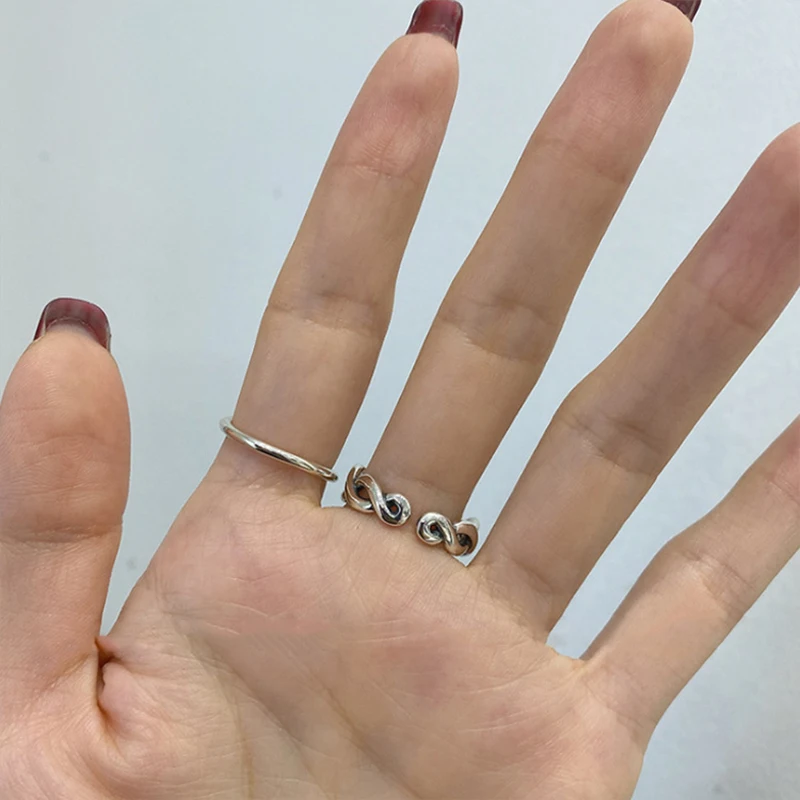 

Canner Korean INS Double Circle Ball Twist Ring Female Index Finger Retro Fashion Handmade Jewelry Couple Gifts