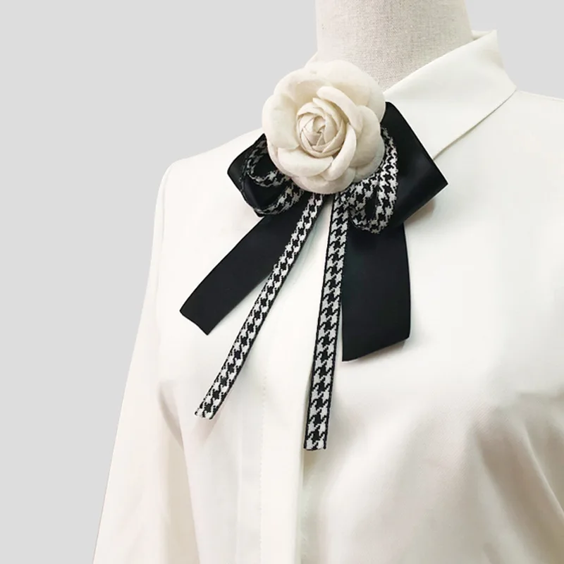 

Korean Camellia Rose Flower Bow Tie Fabric Brooches Ribbon Shirt Collar Pin Necktie Bowtie Wedding Accessories for Women Girls