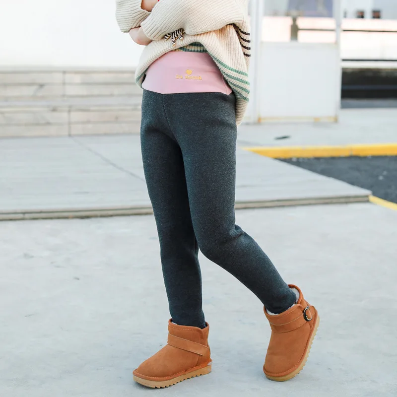 Детские утепленные леггинсы для девочек бархатные штаны с высокой талией защиты