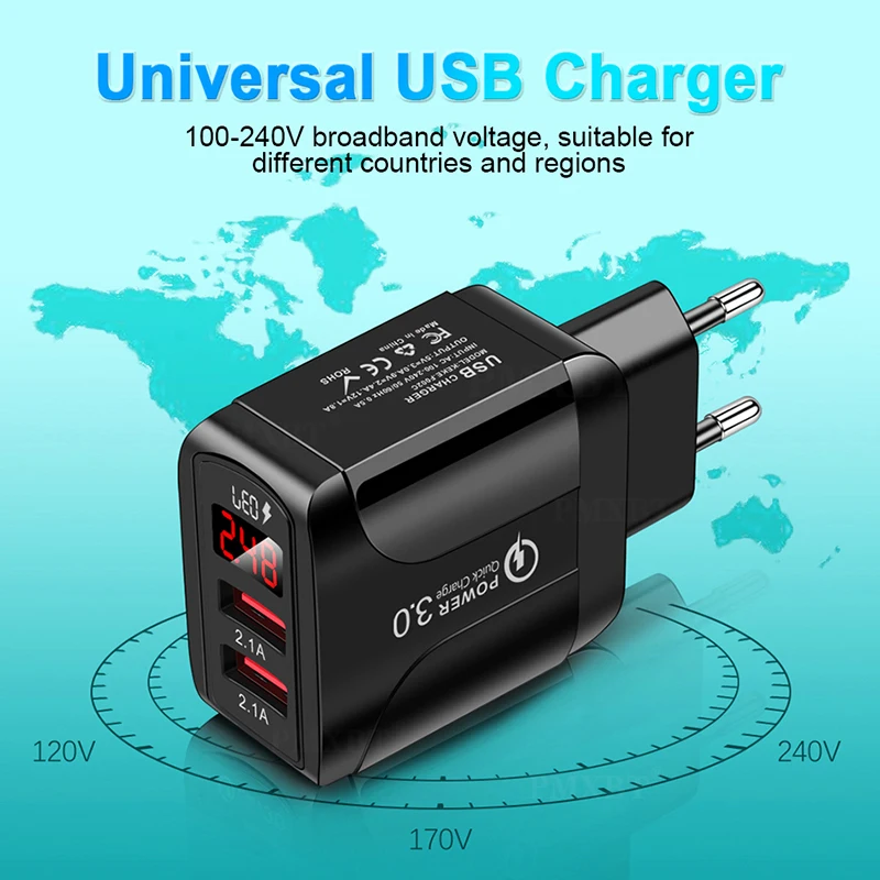 Сетевое зарядное устройство с USB-портом и светодиодным дисплеем для iPhone 11 Pro/Samsung