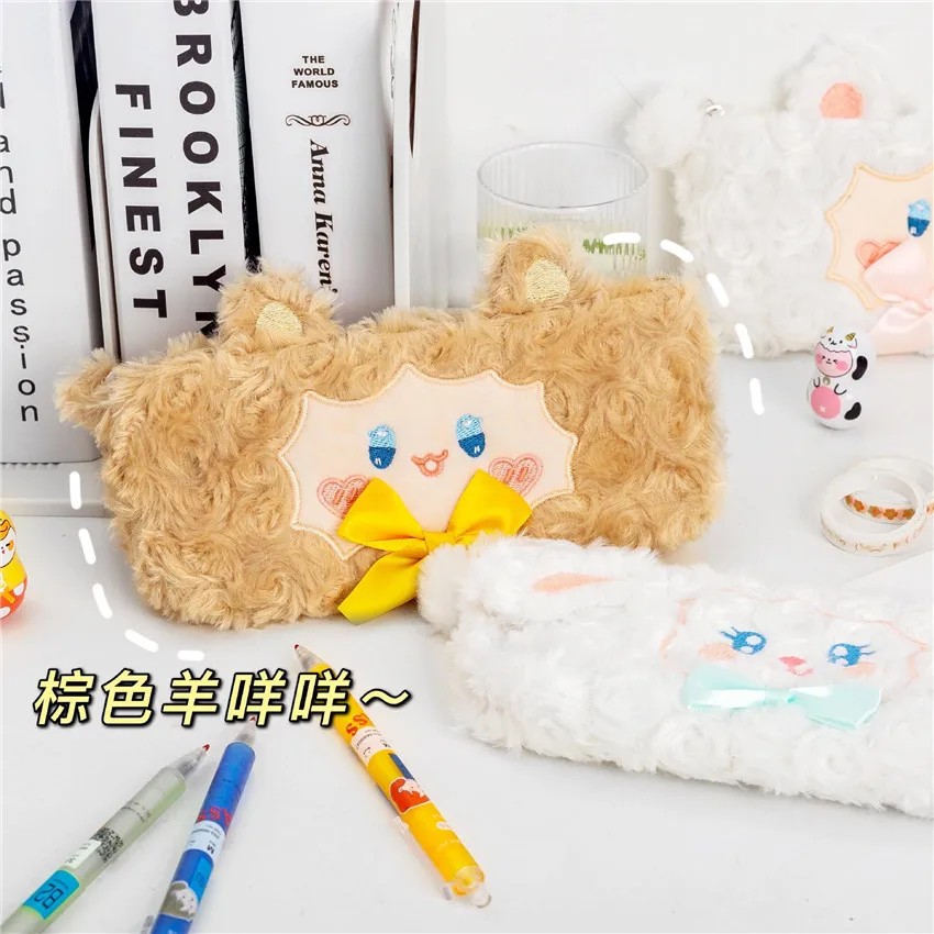 Cartoon Animal Cosmetic Case Student Storage Bag Girls Portable Large Capacity Makeup Pouch Soft Lamb Plush Pencil | Багаж и сумки
