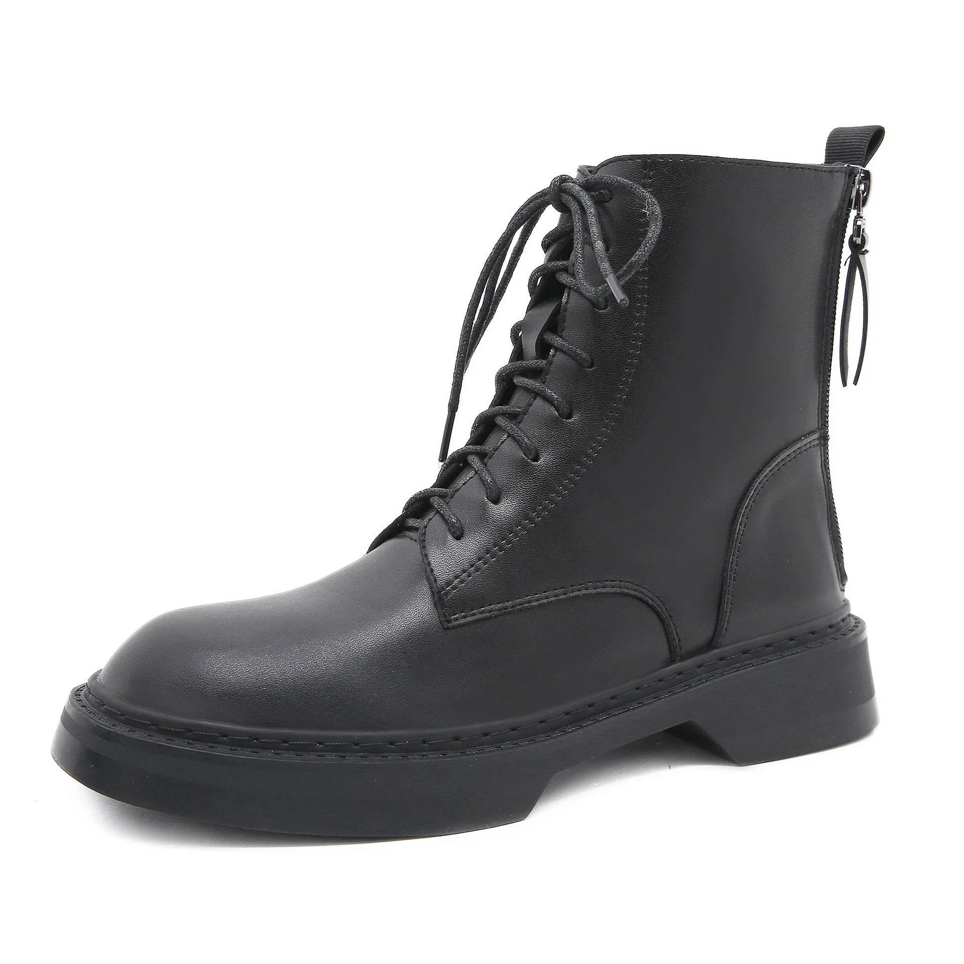 

2020 Autumn Early Winter Shoes Women Fashion Boots Thick Sole Non-slip Women Ankle Boots Soft Leather Ladies Botas Black A2975