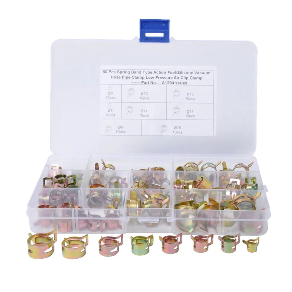 

80 шт., пружинные зажимы для шланга низкого давления, 6-15 мм