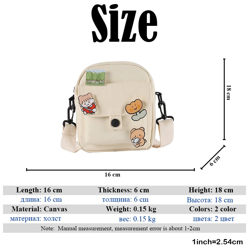 

Girl Cute Canvas Bag Joker Messenger HandBag Shopping Solid Color Mini Capacity Shoulder Bag Small Square Clutch