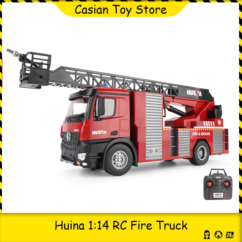 

HUINA 1:14 RC Fire Truck 22 Channels Tractor Model Engineering Car with Working Water Spra and Squirts WaterToys for boys Gift