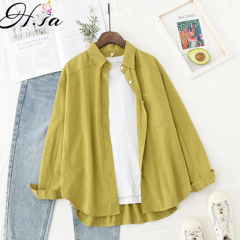 

HSA Chic Blouse and Shirt for Women 2021 Long Sleeve Candy Color Solid Casual Shirts OL Formal Oversized White Tops Blusa Mujer