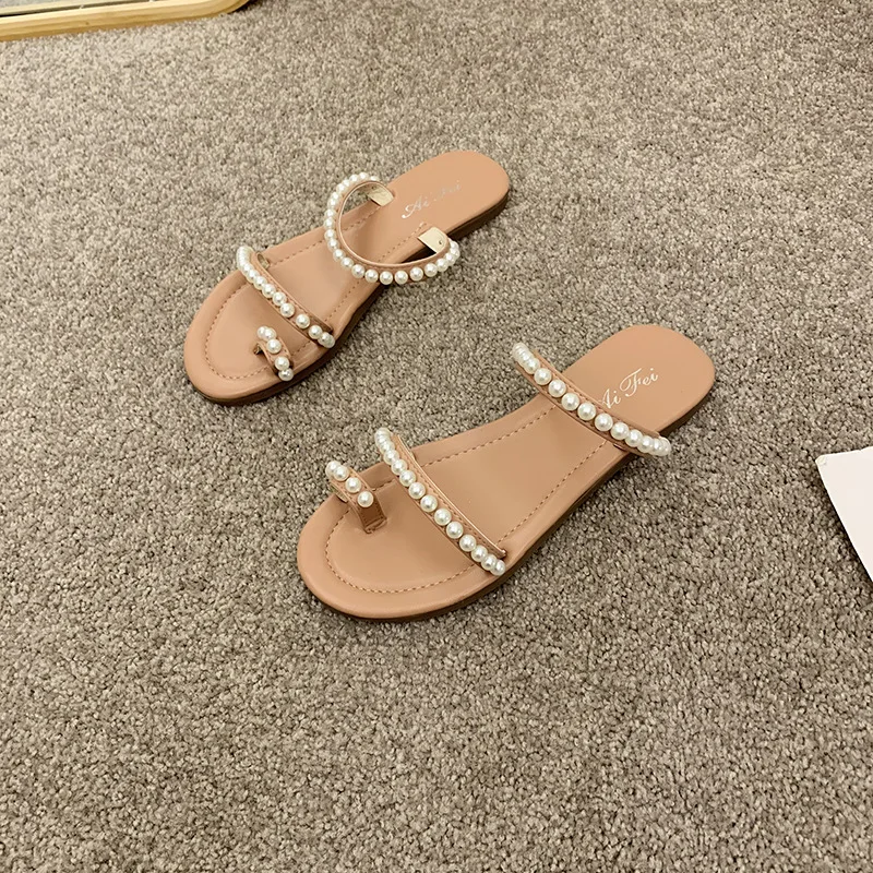 

Shoes Woman 2021 Slippers Soft Rubber Flip Flops Low Platform Pantofle Luxury Slides String Bead Comfort Hawaiian Flat New