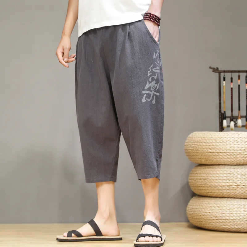 

Dropshipping Summer Cotton Harem Pants Men Casual Hip Hop Trousers Cross Bloomers Calf-Length Pants Joggers Streetwear