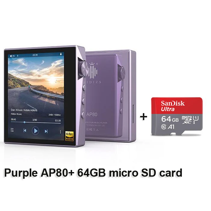 Hidizs AP80 Hi-Res ES9218P Ультрапортативный Bluetooth HIFI музыкальный mp3-плеер LDAC USB DAC DSD 64/128 FALC DAP - Цвет: Purple with 64G card