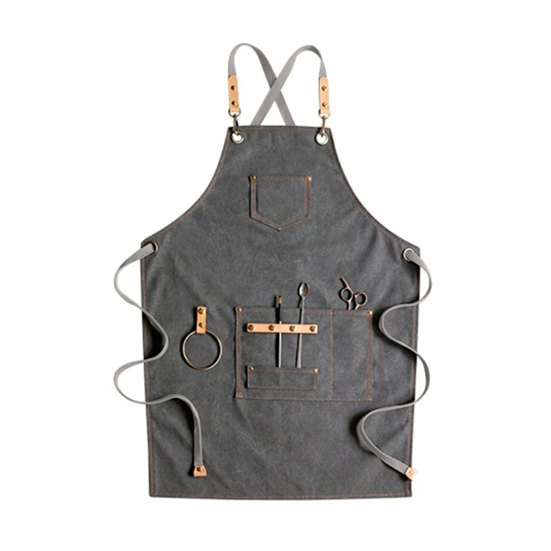 

Chef Apron Cotton Canvas Cross Back Adjustable Apron with Pockets for Women and