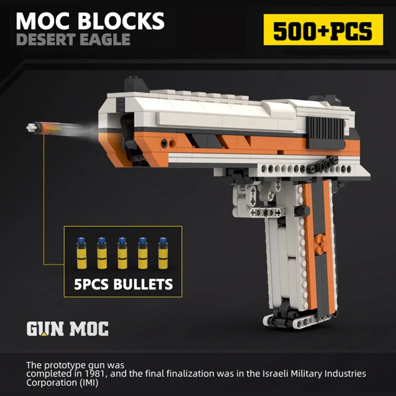 

Кубики MOC Desert Eagle Gun игрушки MK23, пистолет Asimov, строительные блоки, пуля, военное оружие для технической второго мировой войны