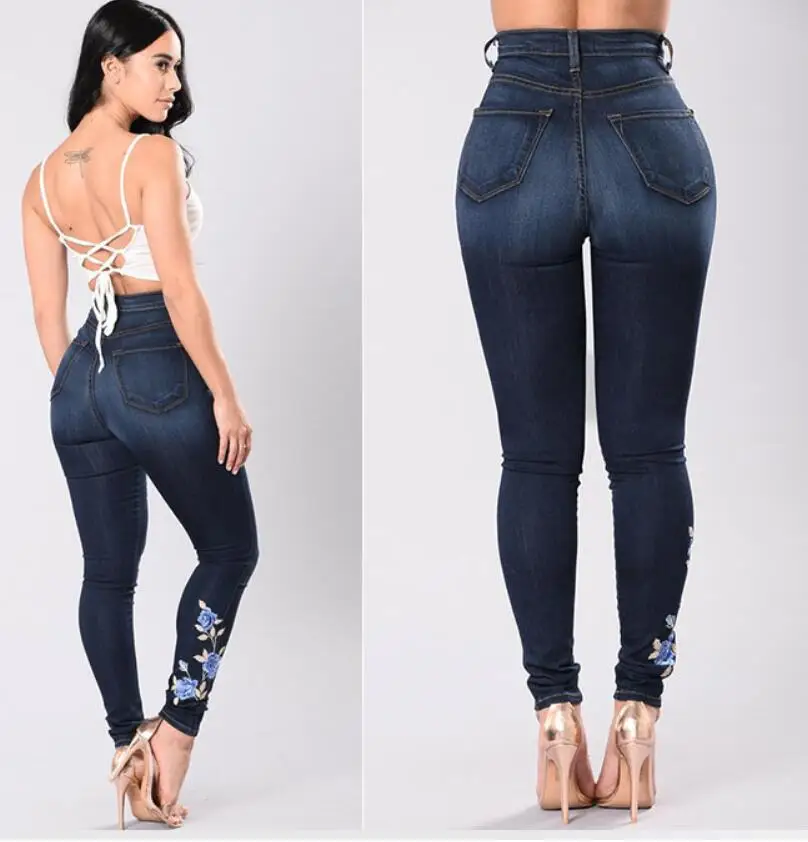 

Autumn winter trousers women's pants embroidered denim slim feet pants wild slim pants female trousers